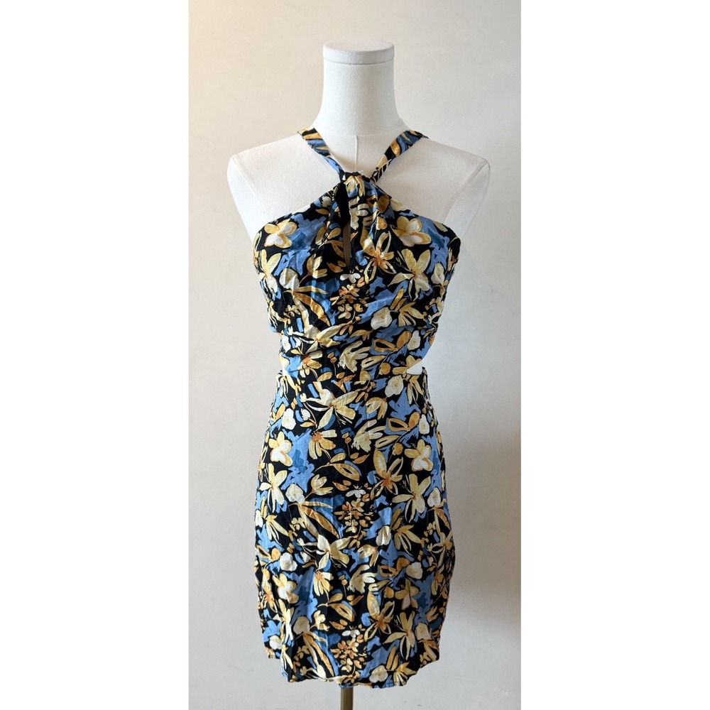 LULUS Halter Floral Tropical Vacation Resort Halter Mini Dress Women's Sz S